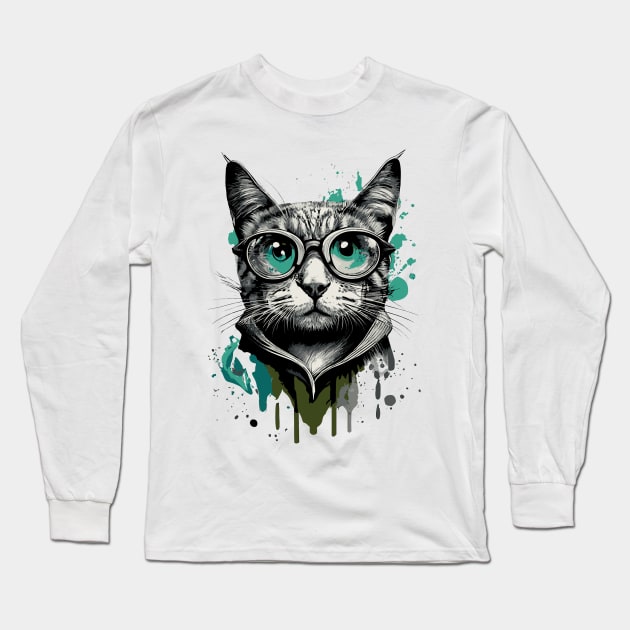 Cat with glasses - Cool Cat with sunglasses Long Sleeve T-Shirt by BigWildKiwi